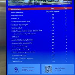 Johns Hopkins Community Physicians - Directory by the elevators and by QR