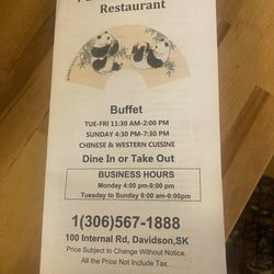 Panda Davidson Restaurant - Menu