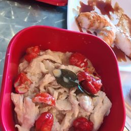 Red Curry with Chicken, Rice Bombs, Crab Rangoon