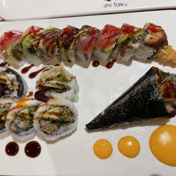 Sushi Taku - 2 rolls and a hand roll. Yes you request hand roll for some of the basic roll. This was a unagi hand roll. - Japanese Near Me - Chicago, Illinois Sushi Taku - 2 rolls and a hand roll. Yes you request hand roll for some of the basic roll. This was a unagi hand roll. - Japanese Near Me - Chicago, Illinois