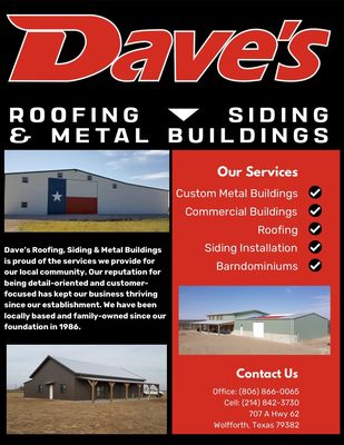 Dave’s Roofing, Metal Buildings, And Siding Logo