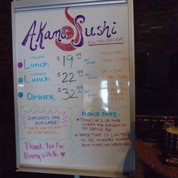 Akame Sushi - Daily specials board, front entry. - Sushi Bars Near Me - Maple Grove, Minnesota