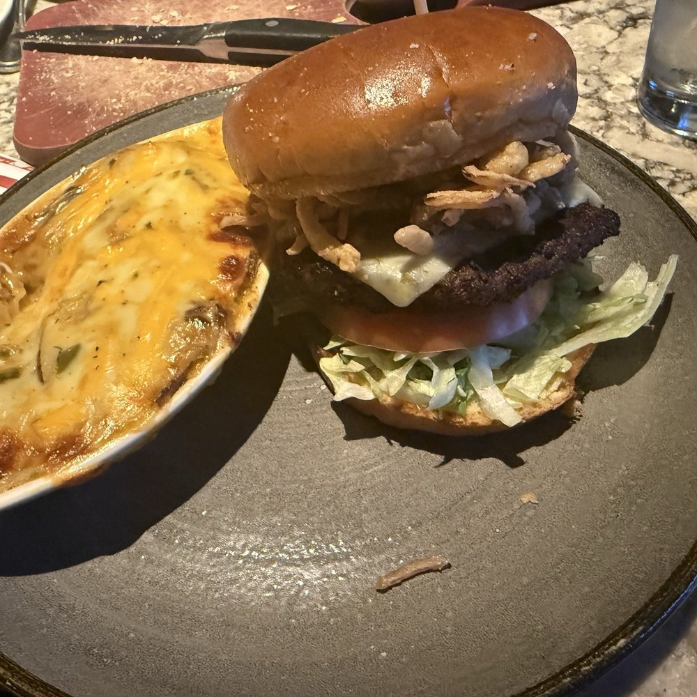 Firebirds Wood Fired Grill - Durango Burger and Southwest Au Gratin Potatoes - Seafood Near Me - Frederick, Maryland Firebirds Wood Fired Grill - Durango Burger and Southwest Au Gratin Potatoes - Seafood Near Me - Frederick, Maryland