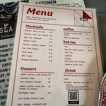 Sla Thai Restaurant - mocktail menu - Thai Near Me - Montclair, New Jersey