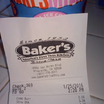 Baker's Drive-Thru - Overpriced milkshakes but not bad with the coupon. - Mexican Near Me - Riverside, California Baker's Drive-Thru - Overpriced milkshakes but not bad with the coupon. - Mexican Near Me - Riverside, California