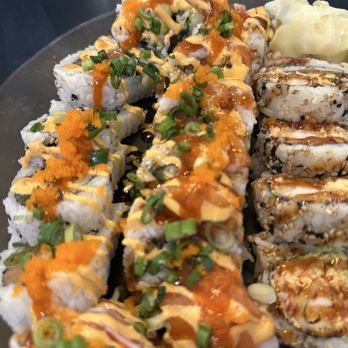 Sushi Primos - Left spicy Latina Middle panther roll Right rock and roll - Sushi Bars Near Me - Normal, Illinois