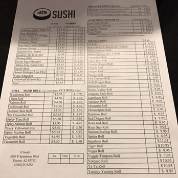 O Sushi Restaurant - Sushi menu - Sushi Bars Near Me - Tucson, Arizona