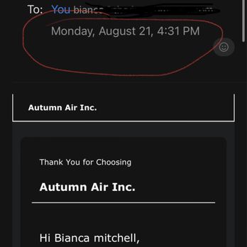 Autumn Air Home Services - Email sent directly from them (that they deny) - Heating & Air Conditioning/HVAC Near Me - Birmingham, Alabama