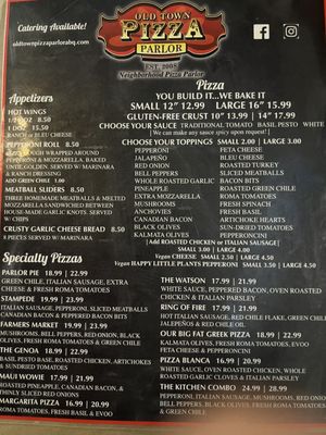 Menu photo 1 Old Town Pizza Parlor Albuquerque, NM
