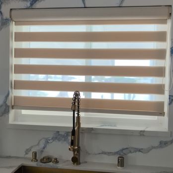 A Blinds - kitchen zebra shades with a hint of gold - Shutters Near Me - Buena Park, California A Blinds - kitchen zebra shades with a hint of gold - Shutters Near Me - Buena Park, California