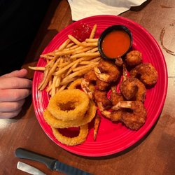 Top Dawg Tavern - Summerville - Fried shrimp platter with onion rings and fries