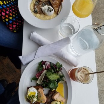 The Vandal - Lamb ragu + mimosa (top), salmon Benedict + coffee, coffee, coffee - Wine Bars Near Me - Pittsburgh, Pennsylvania