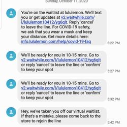 Lululemon Athletica - Removed from the waitlist after 20 minutes without ever having canceled