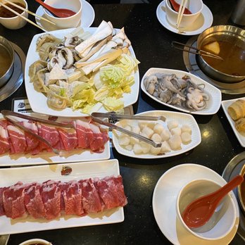 O My Hot Pot & Bar - (top left) Miso Broth, (bottom left) Mala Broth, (right sides) Tom Yum Broth - Hot Pot Near Me - Annandale, Virginia O My Hot Pot & Bar - (top left) Miso Broth, (bottom left) Mala Broth, (right sides) Tom Yum Broth - Hot Pot Near Me - Annandale, Virginia