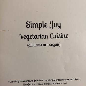 Simple Joy Vegetarian Cuisine - Menu cover - New American Near Me - Honolulu, Hawaii