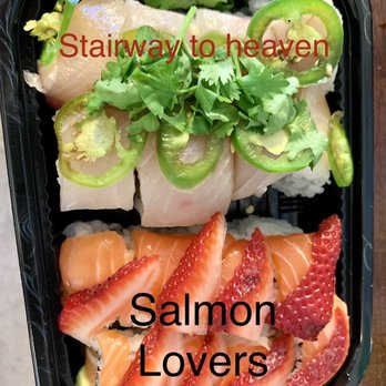 Sushi Rock - Salmon lovers roll and Stairway to Heaven Roll - Sushi Bars Near Me - Arlington, Virginia Sushi Rock - Salmon lovers roll and Stairway to Heaven Roll - Sushi Bars Near Me - Arlington, Virginia