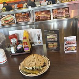 The world famous number 19 pastrami on double baked #19 On Rye Full Sandwich