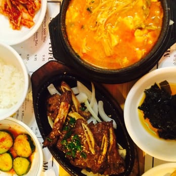Lee's Tofu - Extra spicy mushroom tofu with beef galbi. Even though it's extra spicy the level of heat is contagious and not overwhelming. - Korean Near Me - Gardena, California