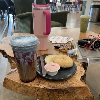 Evergreen Coffee Company - Seating area, Red White & Blue Cold Brew, Plain bagel with strawberry cream cheese, working & seating area - Coffee & Tea Near Me - Downingtown, Pennsylvania Evergreen Coffee Company - Seating area, Red White & Blue Cold Brew, Plain bagel with strawberry cream cheese, working & seating area - Coffee & Tea Near Me - Downingtown, Pennsylvania