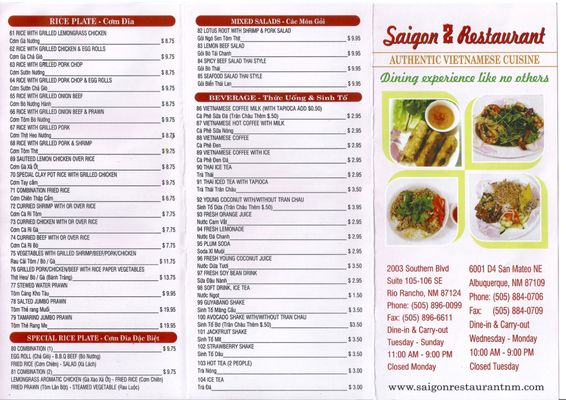 Menu photo 7 Saigon 2 Rio Rancho, NM
