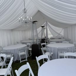 Canopies with lighting , Tables,  and chairs