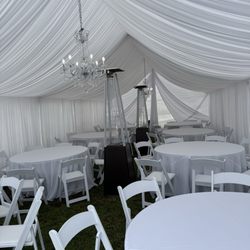 Canopies with lighting , Tables, and chairs