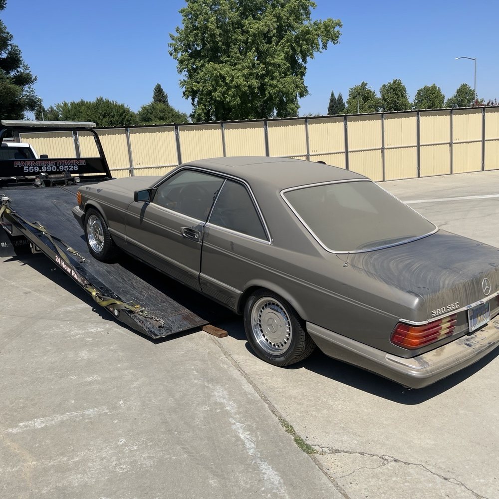 Farmers Towing - The Mercedes being put on the flatbed tow truck! - Towing Near Me - Fresno, California