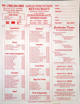 Menu photo 2 Gold Fountain Restaurant Valleyview, AB