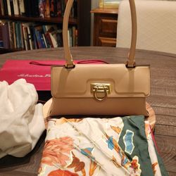Salvatore Ferragamo - Ferragamo Small Swing leather shoulder bag and Kintsugi silk floral-print scarf