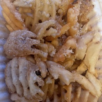 Gouldsburgers - Truffle Fries with Waffle fry substitute they were out of handcut - Burgers Near Me - Haddonfield, New Jersey Gouldsburgers - Truffle Fries with Waffle fry substitute they were out of handcut - Burgers Near Me - Haddonfield, New Jersey