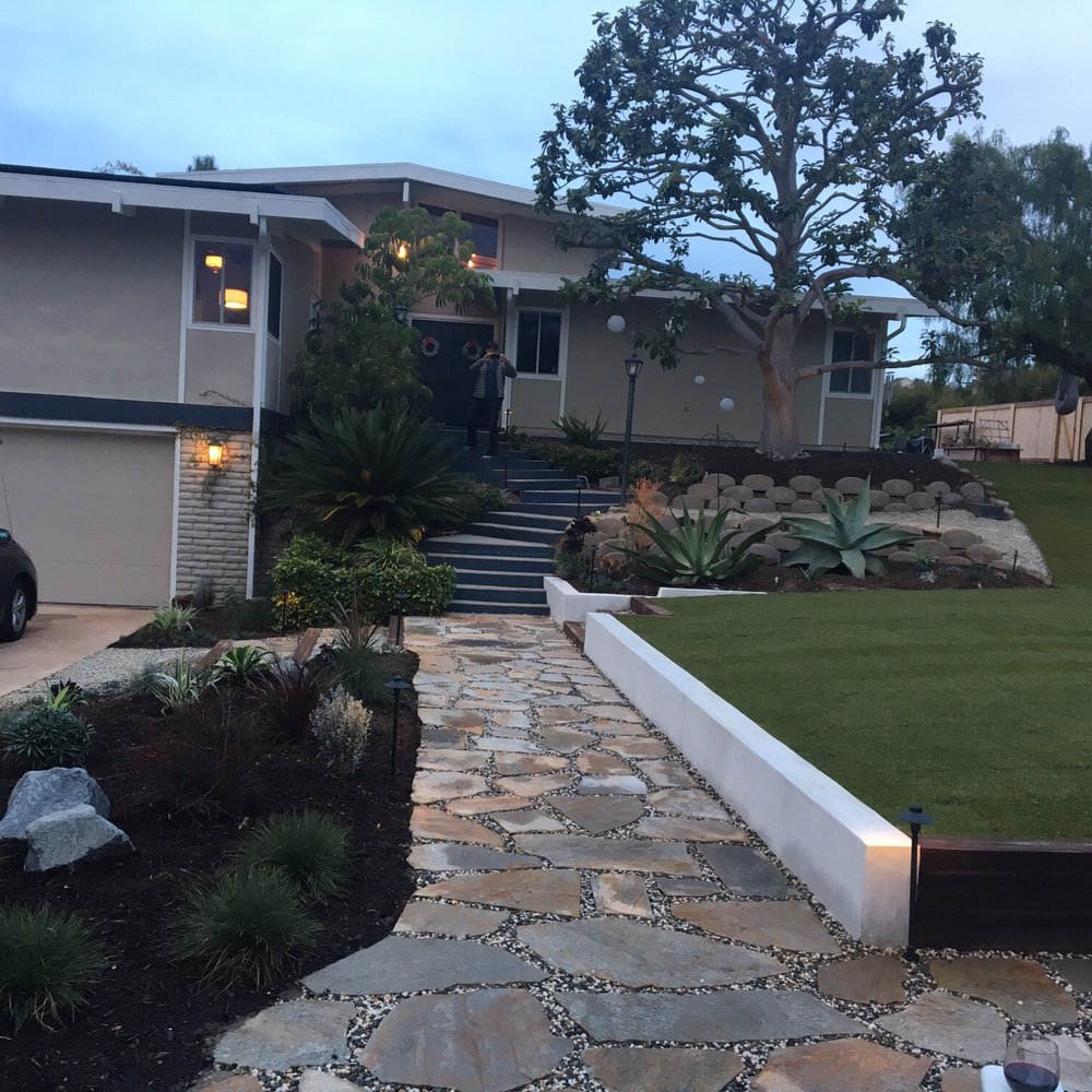 DB Landscape Co. - New retaining wall, path, lighting, irrigation and plants. - Landscaping Near Me
