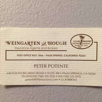 Weingarten & Hough - Petes business card - Home & Rental Insurance Near Me - Palm Springs, California Weingarten & Hough - Petes business card - Home & Rental Insurance Near Me - Palm Springs, California
