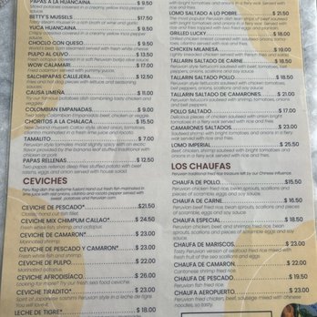 Lucky Chicken - Front Menu - Peruvian Near Me - Cary, North Carolina
