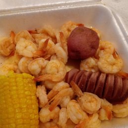 Shrimp Boil with corn potato and sausage. This has no butter cooked in it. Shrimp Boil with corn potato and sausage. This has no butter cooked in it.
