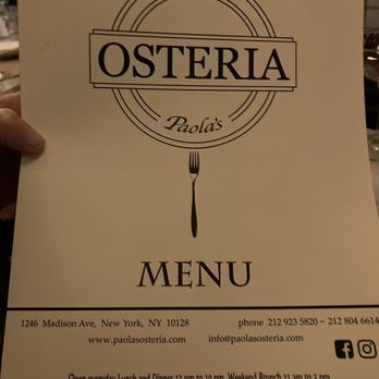 Paola's Osteria - A friendly patron holds up the menu so I can see the phone number - Italian Near Me - New York, New York Paola's Osteria - A friendly patron holds up the menu so I can see the phone number - Italian Near Me - New York, New York