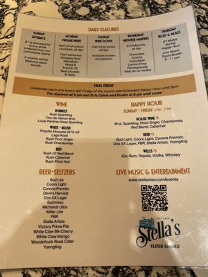 Menu photo 2 Stellas Elixir Lounge Huntsville, AL Menu photo 2 Stellas Elixir Lounge Huntsville, AL