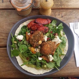 dukka eggs on smashed avocado with Persian feta saffron infused peach and pomegranate seeds. wow.