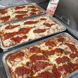 Party trays, eggplant, baked ziti