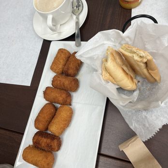 Trigo Café - Spanish Recipe Croqueta Sampler and Cafe con Leche with cuban toast - Cuban Near Me - Hialeah, Florida Trigo Café - Spanish Recipe Croqueta Sampler and Cafe con Leche with cuban toast - Cuban Near Me - Hialeah, Florida