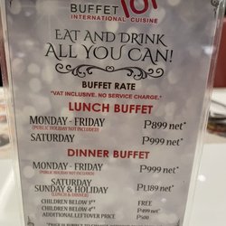 Buffet 101 - Prices as of April 2023