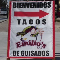 Tacos Emilio's - Look for this sign! it will be on your Right, if you are heading in the direction towards the MEGA (out of town).