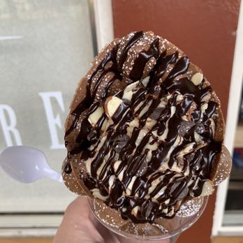 Double Three - Chocolate waffle, coffee ice cream, chocolate drizzle, chocolate chips, almond slices - Ice Cream & Frozen Yogurt Near Me - Kailua, Hawaii Double Three - Chocolate waffle, coffee ice cream, chocolate drizzle, chocolate chips, almond slices - Ice Cream & Frozen Yogurt Near Me - Kailua, Hawaii