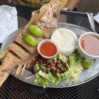 La Parrilla - fried red snapper with rice and beans - Latin American Near Me - Luquillo, Puerto Rico La Parrilla - fried red snapper with rice and beans - Latin American Near Me - Luquillo, Puerto Rico