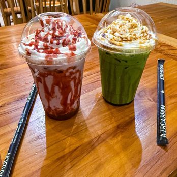 Nana's Green Tea - Azuki Strawberry Latte + Matcha Kuromitsu Latte - Coffee & Tea Near Me - Honolulu, Hawaii Nana's Green Tea - Azuki Strawberry Latte + Matcha Kuromitsu Latte - Coffee & Tea Near Me - Honolulu, Hawaii