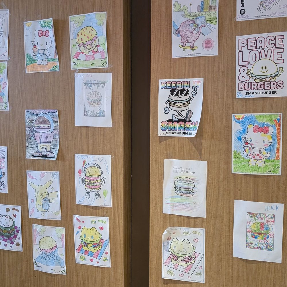 Smashburger - Nice little wall with kids. Cartoon crayon art - Burgers Near Me - Las Vegas, Nevada Smashburger - Nice little wall with kids. Cartoon crayon art - Burgers Near Me - Las Vegas, Nevada