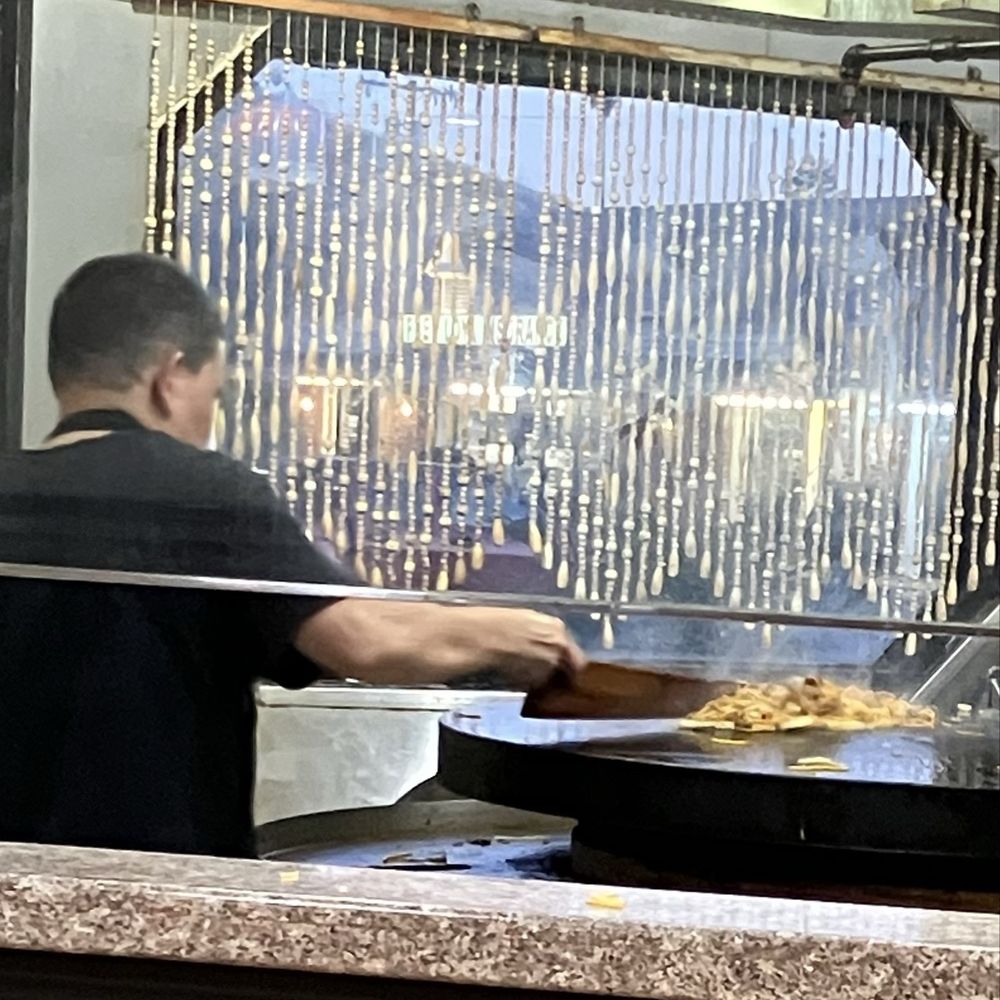 Giant grill food is cooked on