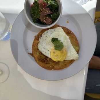 Smothered - Duck tostada with perfectly over-easy egg but no chile! - Breakfast & Brunch Near Me - Albuquerque, New Mexico