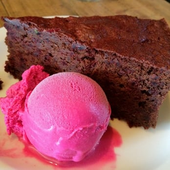 Gjelina - Bitter chocolate and beet cake with beet gelato - New American Near Me - Venice, California Gjelina - Bitter chocolate and beet cake with beet gelato - New American Near Me - Venice, California