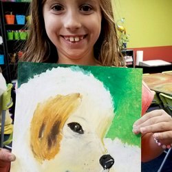 My Art-Fishers - Proud student after completing her acrylic painting on canvas, age 9 at the Myart Fishers Studio!
