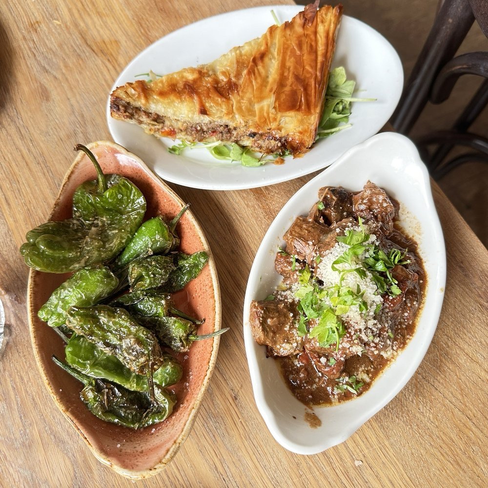 Beef spanakopita, pimento peppers, beef stew Beef spanakopita, pimento peppers, beef stew